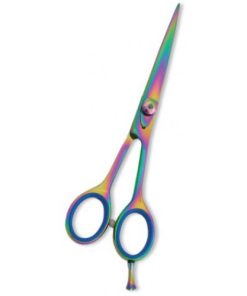 Professional Hair Cutting Scissor with razor edge. Multicolor Coating. Three Rings with screw adjust